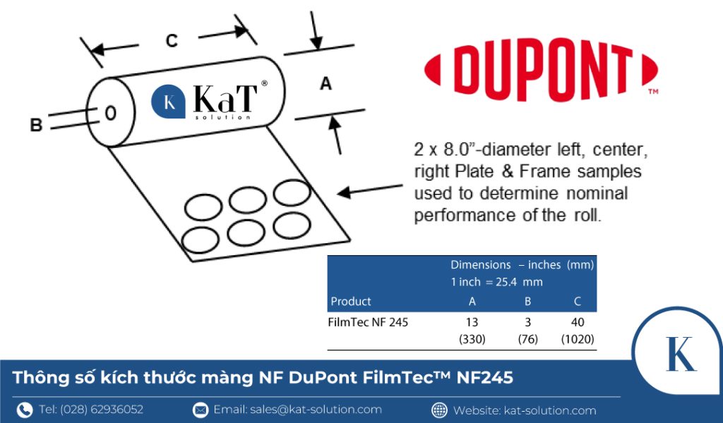 Kích thước màng nano DuPont FilmTec NF245